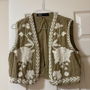 Zara Khaki Vest with White Embroidery